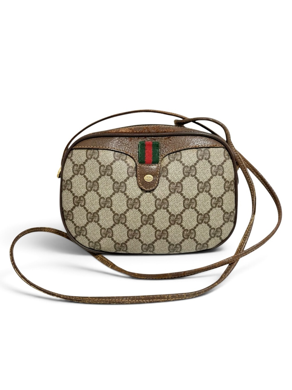 Gucci GG Supreme Web Canvas & Leather Sherry Line Stripe Vintage Crossbody Bag - Picture 2 of 15